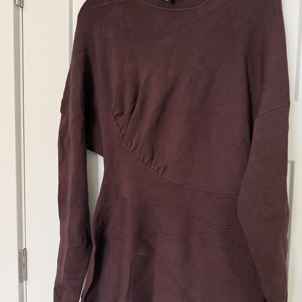Ganni Ruched Ribbed-Knit Asymmetrical Mini Dress NWOT Size XL  $445 MSRP - Picture 6 of 7